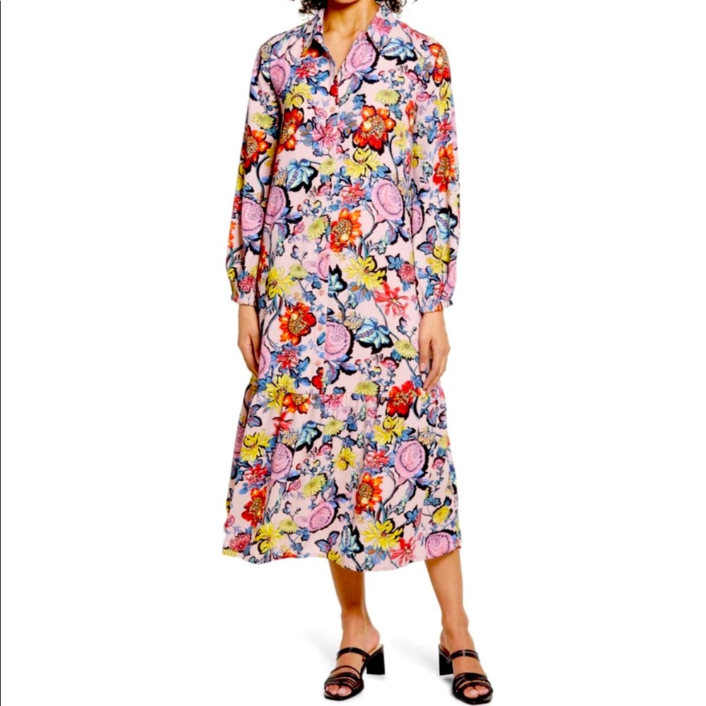 New Halogen Pink Puff Floral Long Sleeve Shirt Dress Size 3X Vintage Inspired